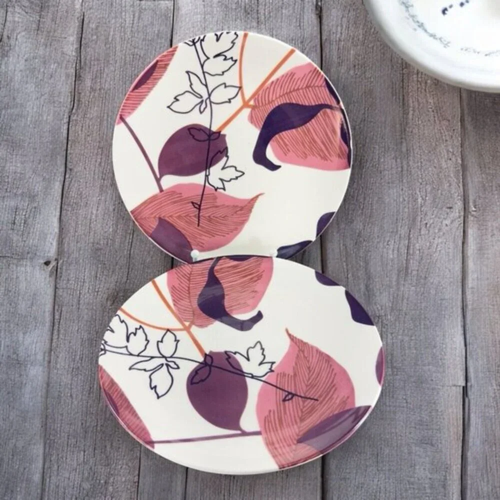 POTTERY BARN Graphic Harvest Ceramic Dish‎ Plate Made In Brazil Round New Set 4
